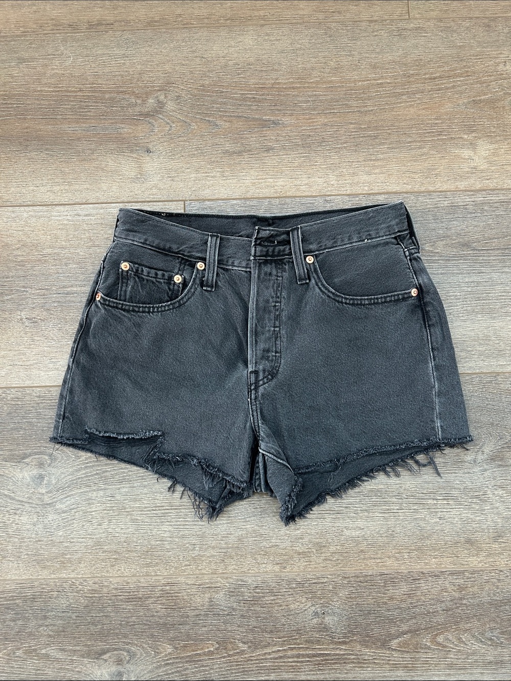 Levi's 501 Black Denim Raw Hem Cutoff Shorts